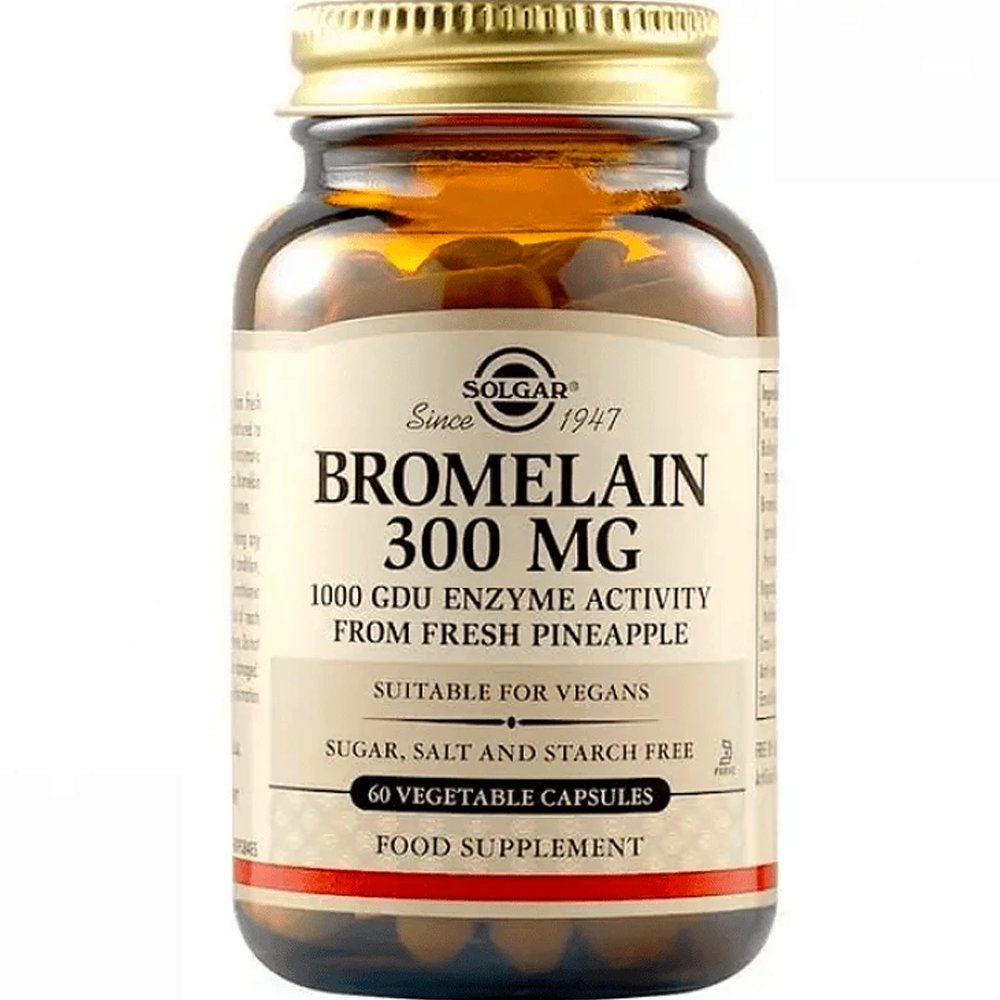 Solgar Solgar Bromelain 300mg Συμπλήρωμα Διατροφής Ενζύμου Βρομελαΐνης από Ανανά για Υποβοήθηση της Πέψης με Αντιφλεγμονώδης Ιδιότητες που Συμβάλει στην Καλή Υγεία των Αρθρώσεων 60veg.caps
