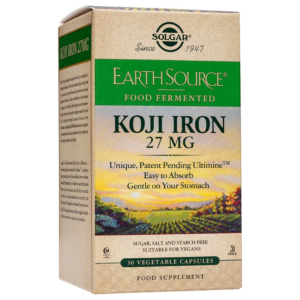 Solgar Earth Source Koji Iron 27mg 30veg.caps,Συμπλήρωμα Διατροφής Βραδείας Αποδέσμευσης Σιδήρου