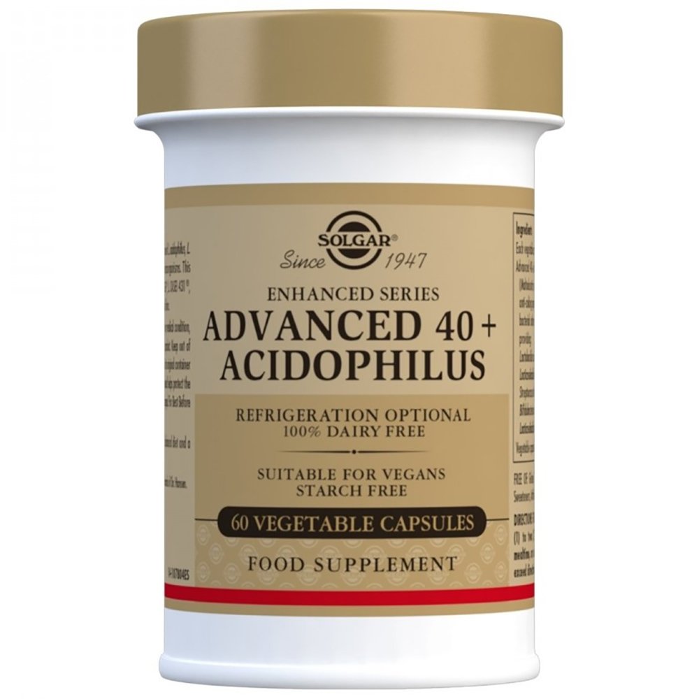 Solgar Advanced 40+ Acidophilus Συμπλήρωμα Διατροφής για Ηλικίες 40+ Διατήρηση της Καλής Λειτουργίας του Εντέρου 60veg.caps