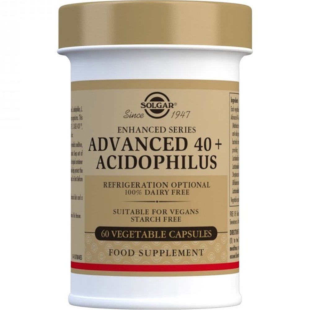 Solgar Advanced 40+ Acidophilus 60veg.caps,Συμπλήρωμα Διατροφής Προβιοτικών Φιλικών Βακτηρίων για την Εξισορρόπηση της Εντερικής Χλωρίδας & την Καλή Λειτουργία του Γαστρεντερικού Ειδικά Σχεδιασμένη για Άτομα Άνω των 40