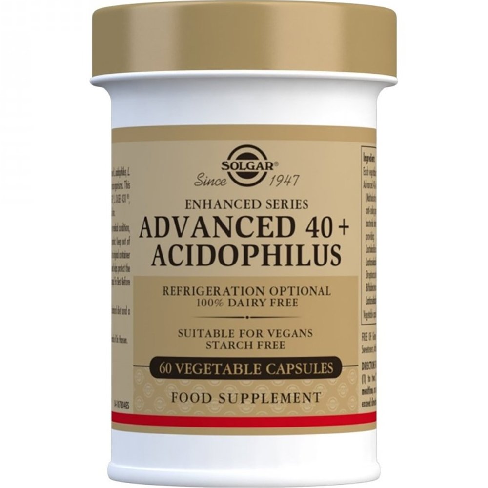 Solgar Solgar Advanced 40+ Acidophilus 60veg.caps,Συμπλήρωμα Διατροφής Προβιοτικών Φιλικών Βακτηρίων για την Εξισορρόπηση της Εντερικής Χλωρίδας & την Καλή Λειτουργία του Γαστρεντερικού Ειδικά Σχεδιασμένη για Άτομα Άνω των 40