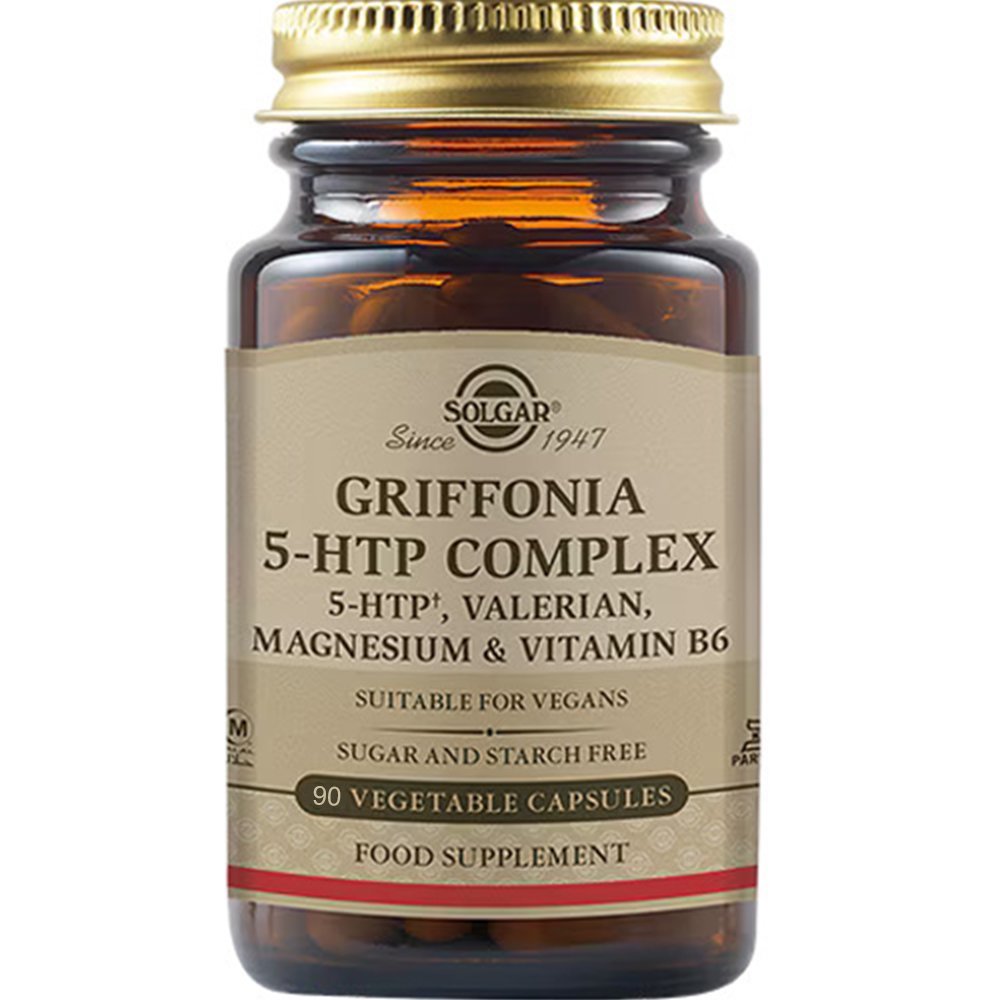 Solgar Solgar Griffonia 5-HTP Complex Συμπλήρωμα Διατροφής Εκχυλίσματος του Βοτάνου Griffonia Simplicifolia Πλούσιο σε Αμινοξυ 5-HTP, Βαλεριάνας, Μαγνησίου & Βιταμίνης Β6 για Αντιμετώπιση του Άγχους, Ενίσχυση της Διάθεσης & Καλύτερο Ύπνο 90 Veg.caps