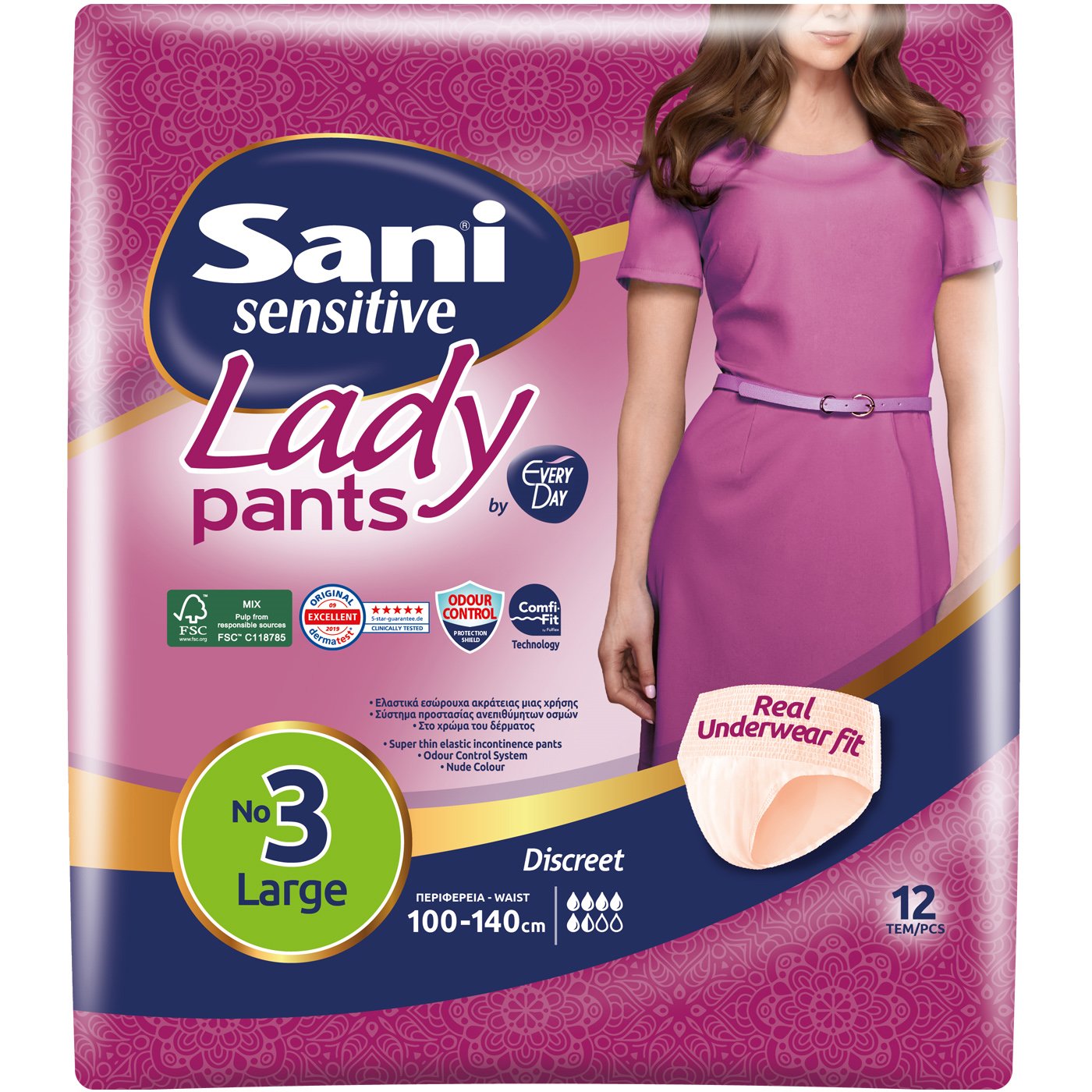 Sani Sensitive Lady Pants Discreet Ελαστικό Εσώρουχο Ακράτειας 12 Τεμάχια – No3 Large