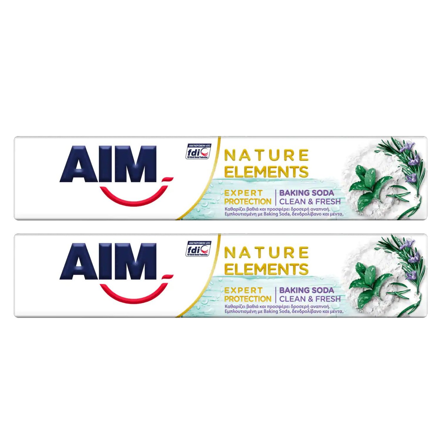 Aim Πακέτο Προσφοράς Nature Elements Expert Protection Baking Soda Οδοντόκρεμα,Βαθύς Καθαρισμός, Δροσερή Αναπνοή 2x75ml 1+1 Δώρο