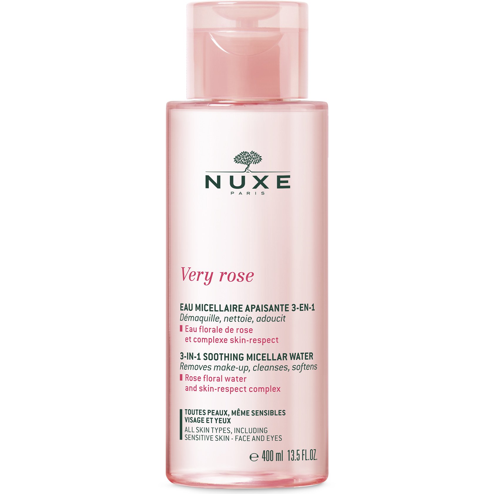 Nuxe Very Rose Soothing Micellar Water 3 in 1 Απαλό Μικυλλιακό Νερό Καθαρισμού & Ντεμακιγιάζ με Ροδόνερο 400ml