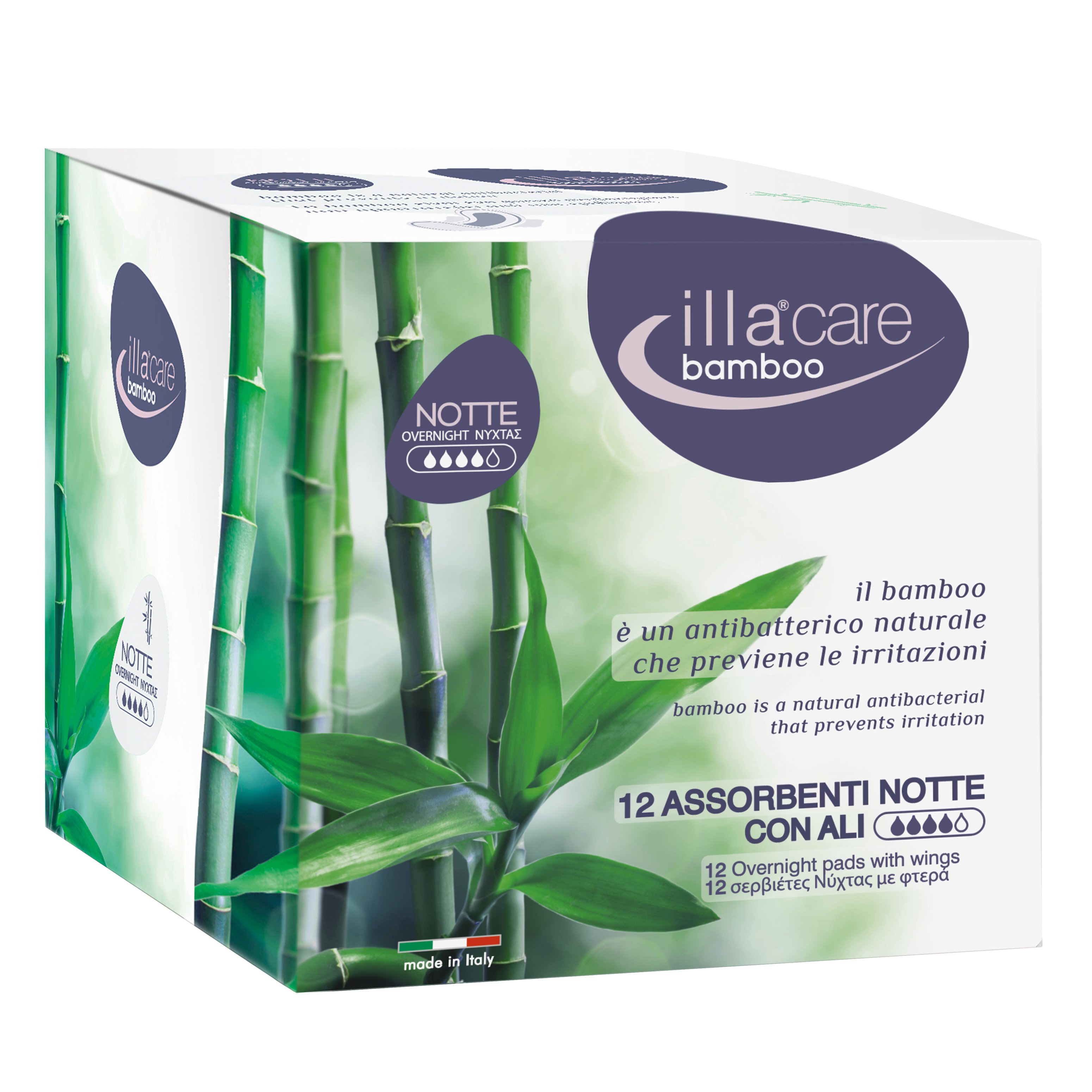 Illa Care Bamboo Absorbent Night Σερβιέτες Νύχτας με Φτερά Κατά των Ερεθισμών με Αντιβακτηριακές Ιδιότητες 12 Τεμάχια