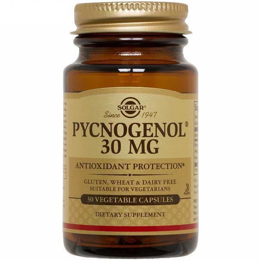 Solgar Pycnogenol Συμπλήρωμα Διατροφής για τη Καλή Λειτουργία του Κυκλοφοριακού – 30mg 30veg.caps