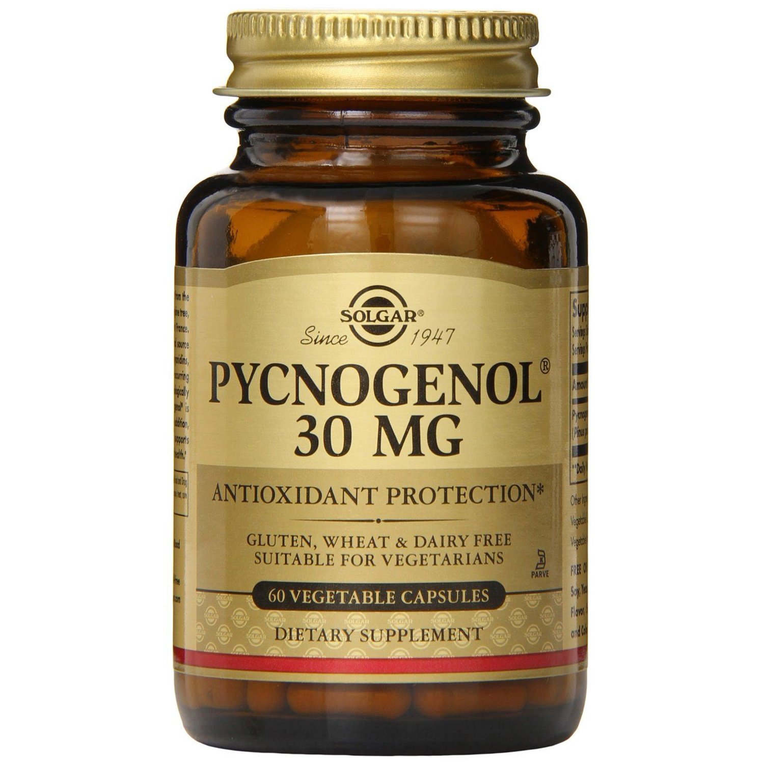 Solgar Pycnogenol Συμπλήρωμα Διατροφής για τη Καλή Λειτουργία του Κυκλοφοριακού – 30mg 60veg.caps