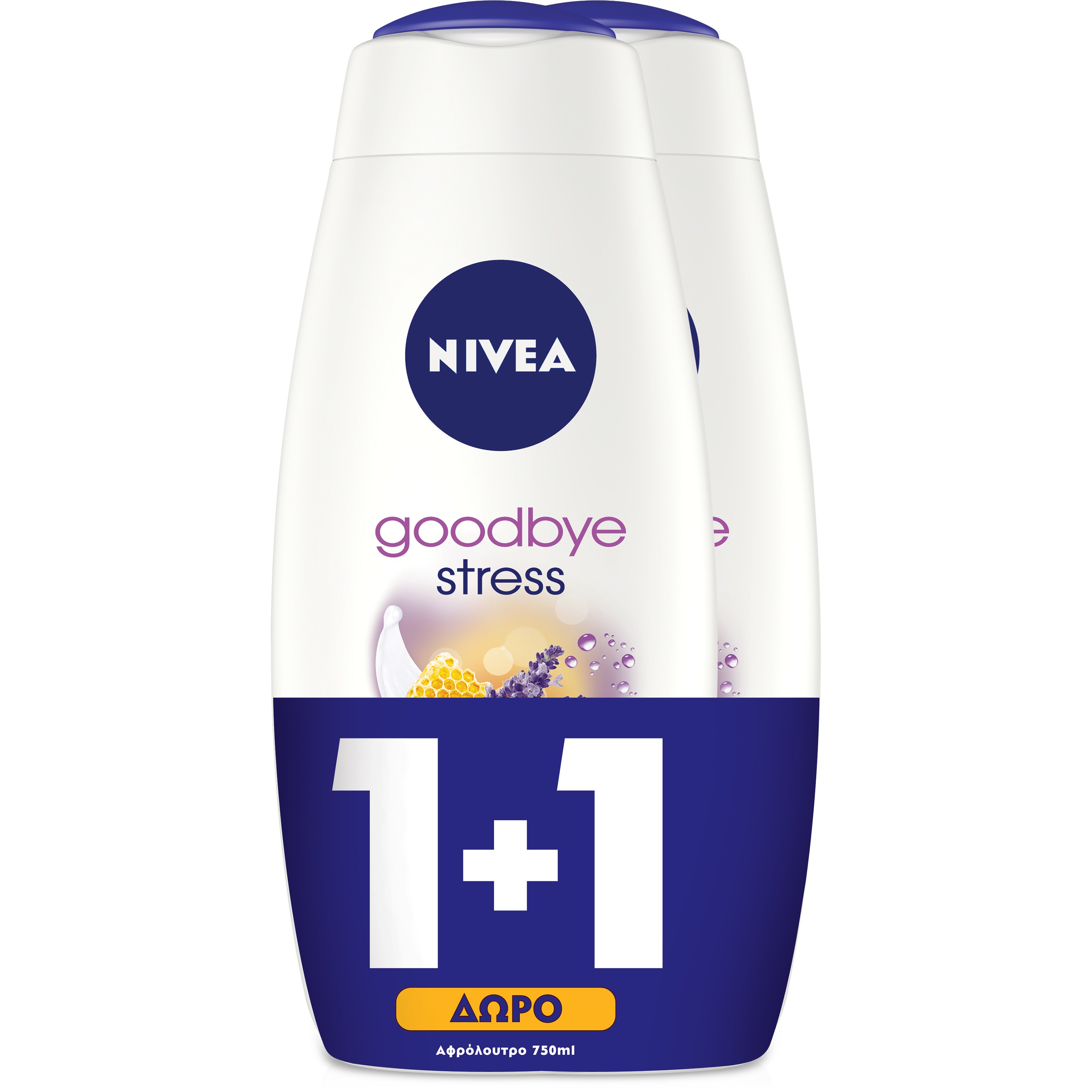 Nivea Πακέτο Προσφοράς Goodbye Stress Shower Cream Κρεμώδες Αφρόλουτρο με Άρωμα Λεβάντας & Φυσικό Μέλι 2x750ml 1+1 Δώρο