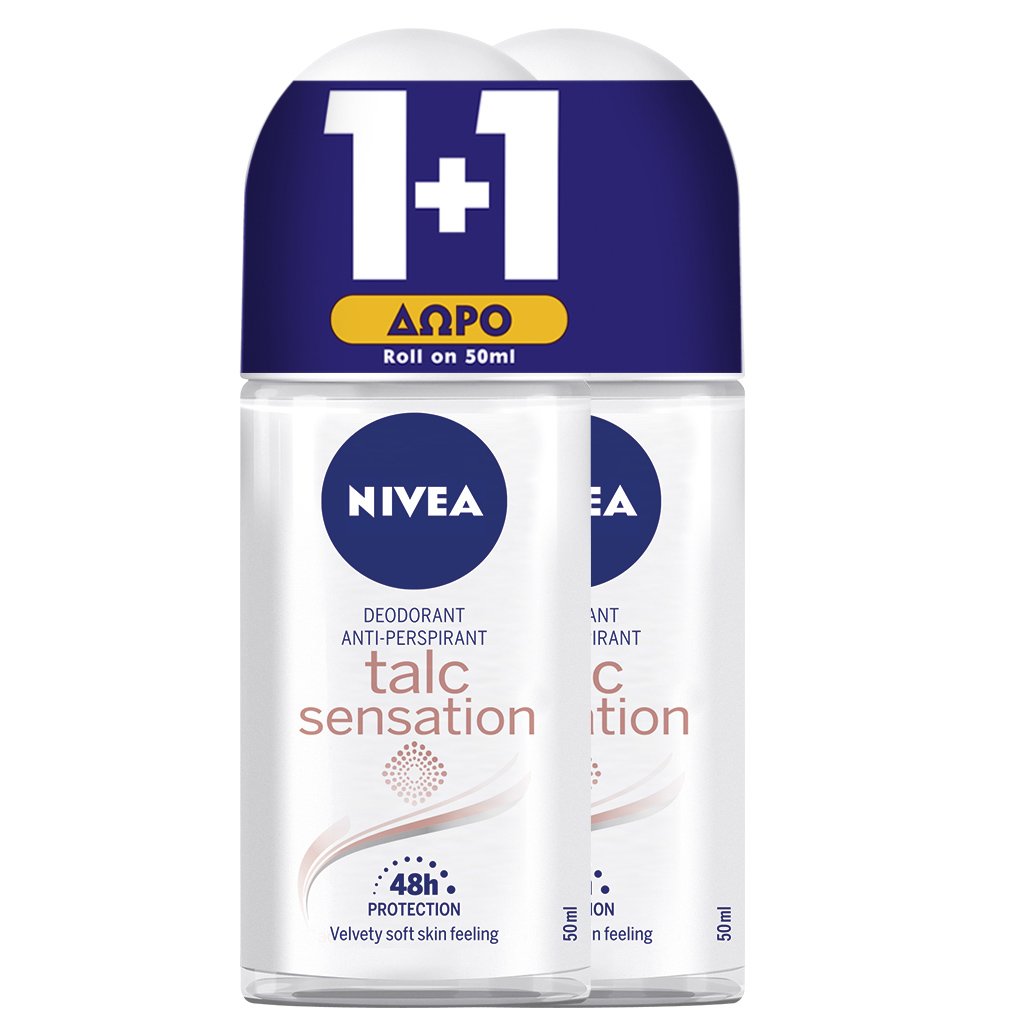 Nivea Πακέτο Προσφοράς Talc Sensation Roll on Deodorant Αποσμητικό 48ωρης Προστασίας με Πούδρα Kaolin 2x50ml 1+1 Δώρο