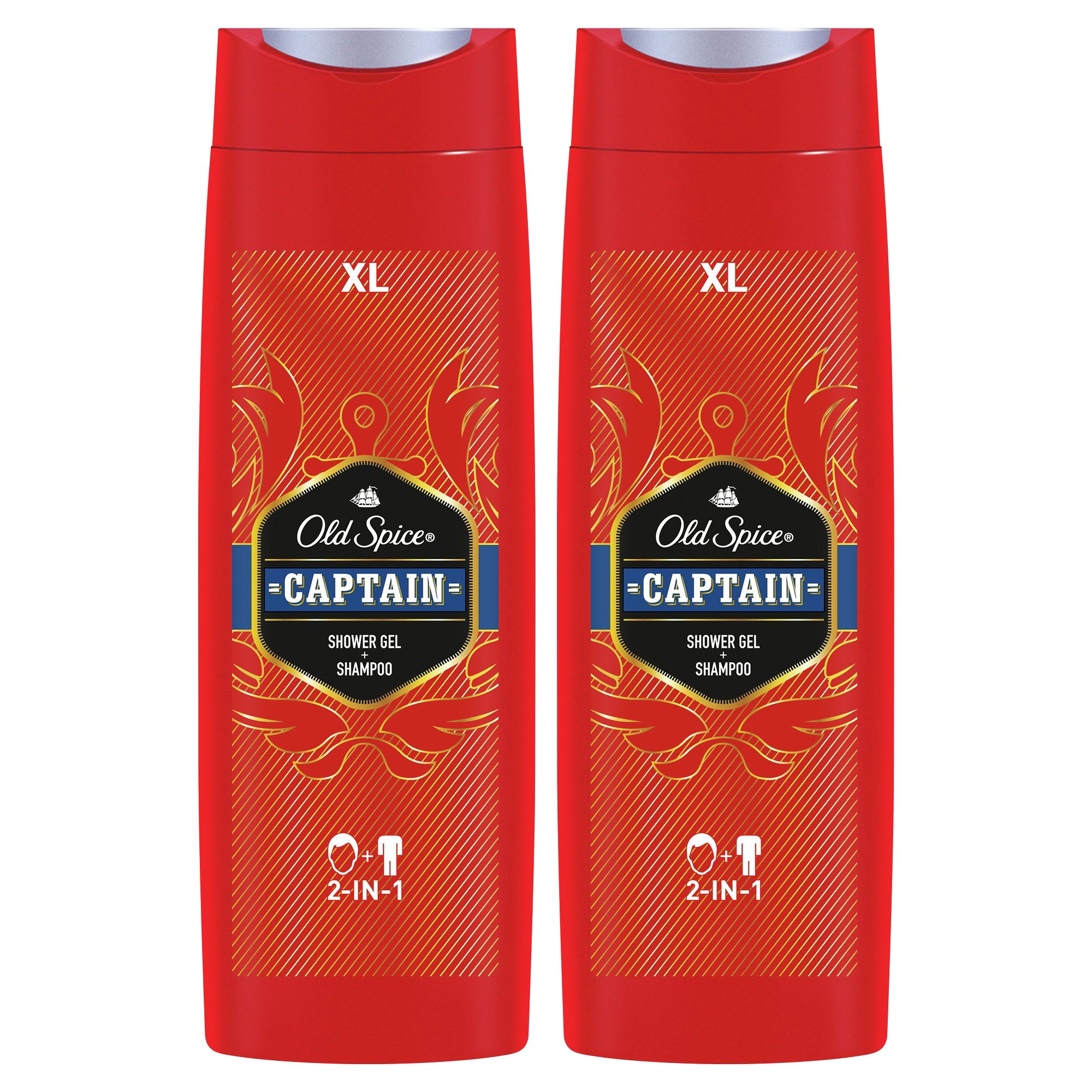 Old Spice Πακέτο Προσφοράς Captain Shower & Shampoo Ανδρικό Αφρόλουτρο, Σαμπουάν σε Μορφή Gel 2x400ml 1+1 Δώρο