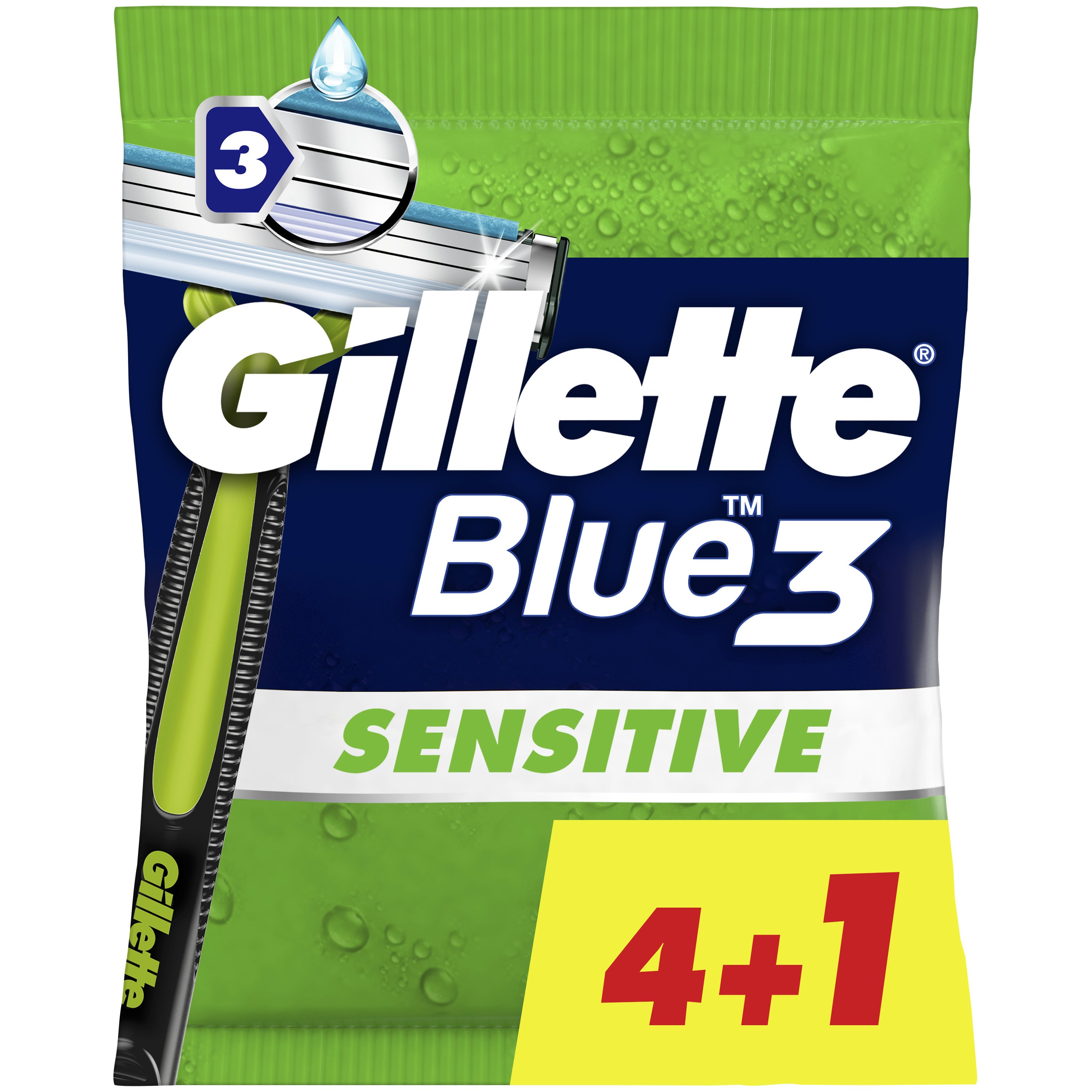 Gillette Blue3 Sensitive Disposable Razors Ανδρικά Ξυραφάκια με 3 Λεπίδες, Ειδικά για την Ευαίσθητη Επιδερμίδα 5 Τεμάχια