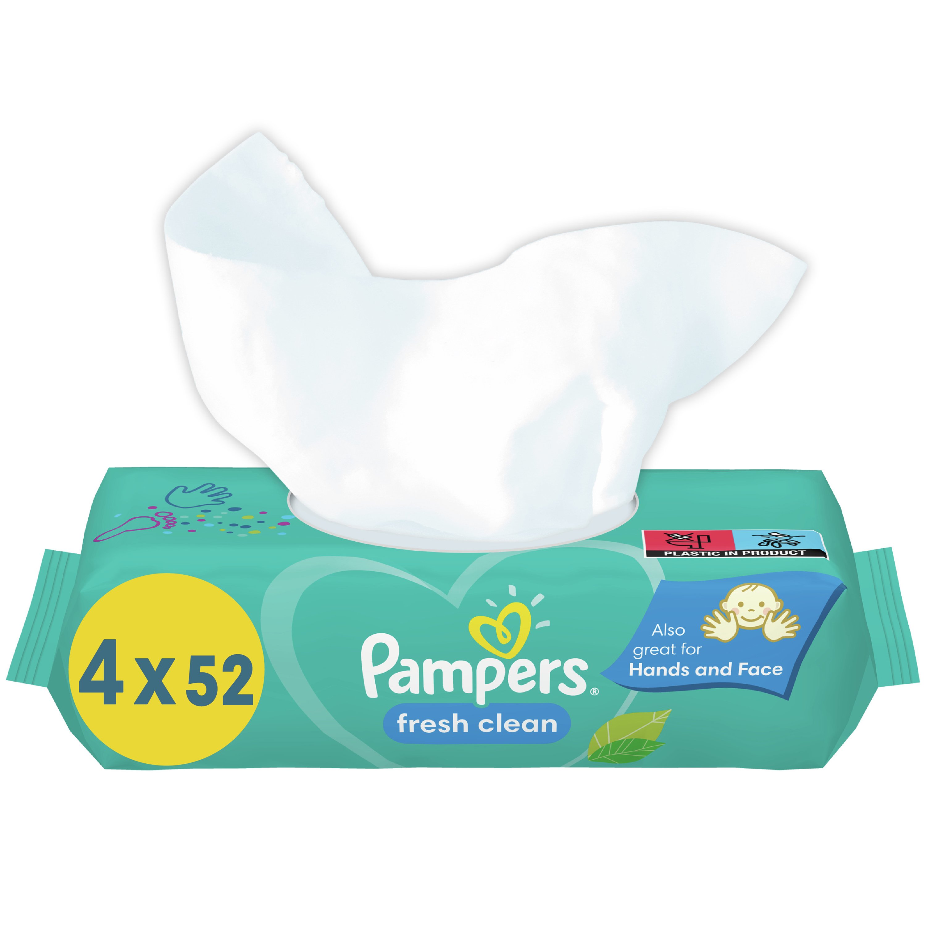 Pampers Fresh Clean Wipes Απαλά Μωρομάντηλα με Υπέροχο Άρωμα Φρεσκάδας 208 Τεμάχια (4×52 Τεμάχια)