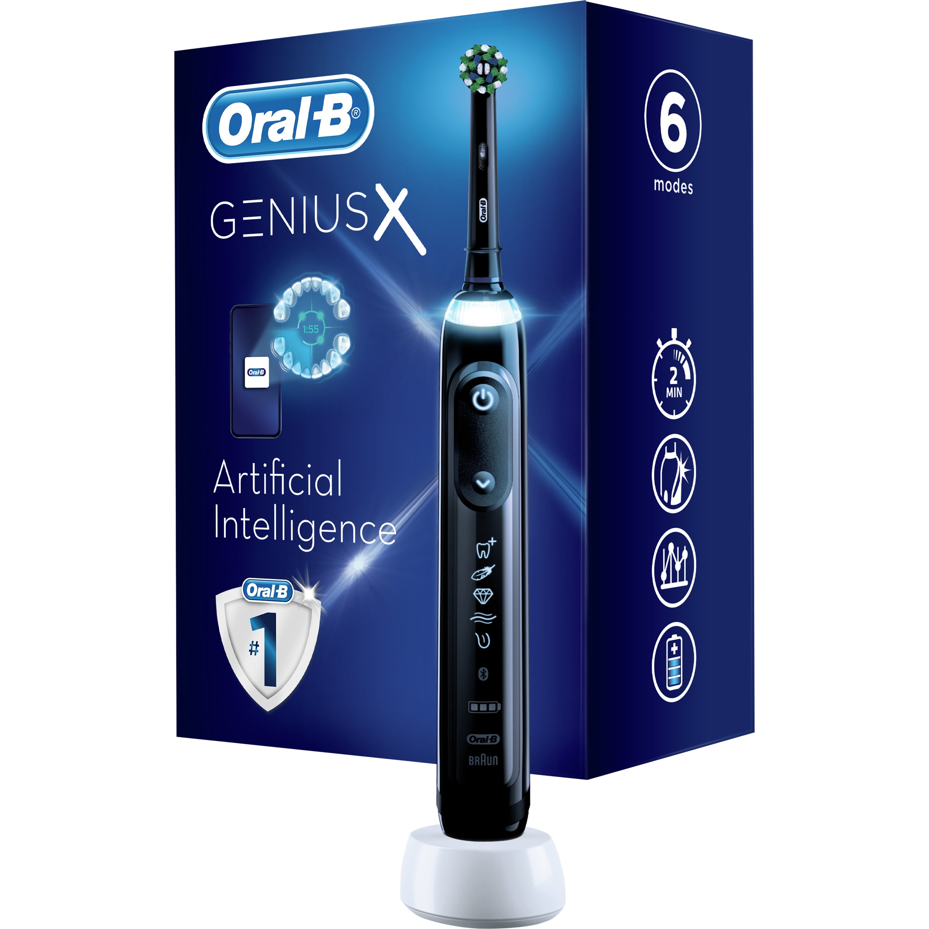 Oral-B Genius X Midnight Black Artificial Intelligence Ηλεκτρική Οδοντόβουρτσα, Λειτουργία Τεχνητής Νοημοσύνης 1 Τεμάχιο