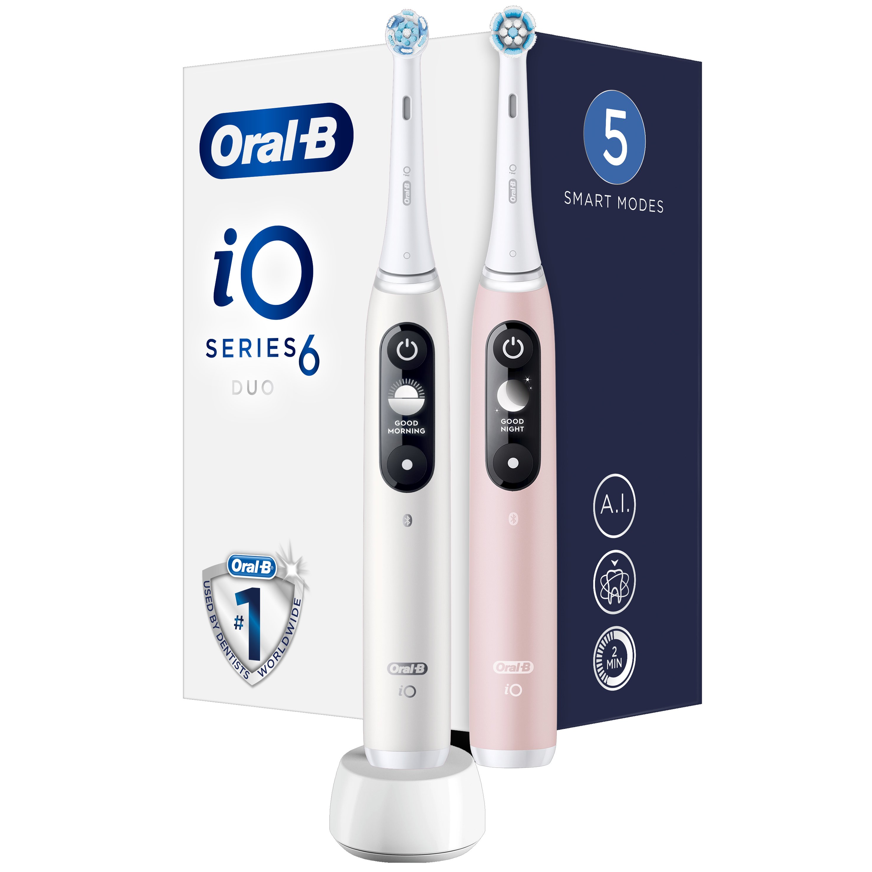 Oral-B iO Series 6 Duo Magnetic White & Pink Ηλεκτρική Οδοντόβουρτσα Προηγμένης Τεχνολογίας 2 Τεμάχια