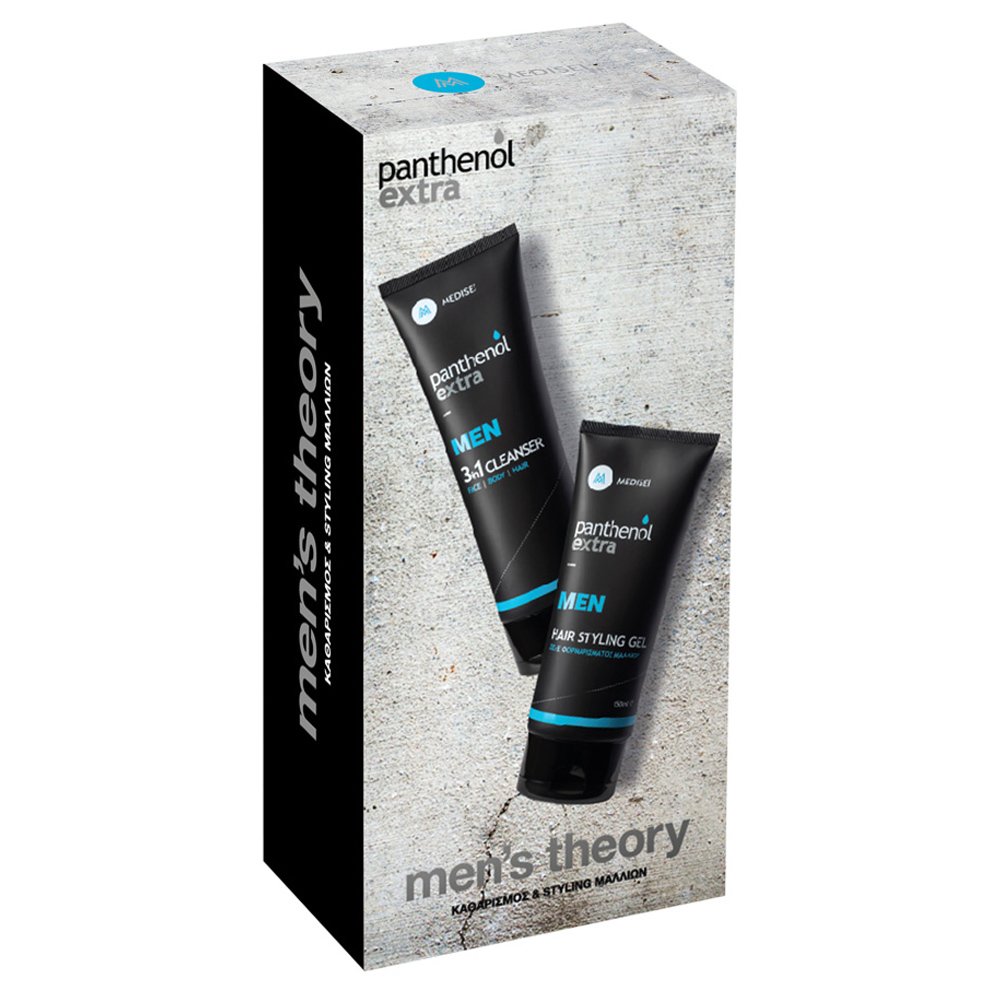 Medisei Panthenol Extra Πακέτο Προσφοράς Men’s Theory με 3σε1 Τζελ Καθαρισμού για Πρόσωπο, Σώμα & Μαλλιά 200ml & Ζελέ Φορμαρίσματος Μαλλιών 150ml
