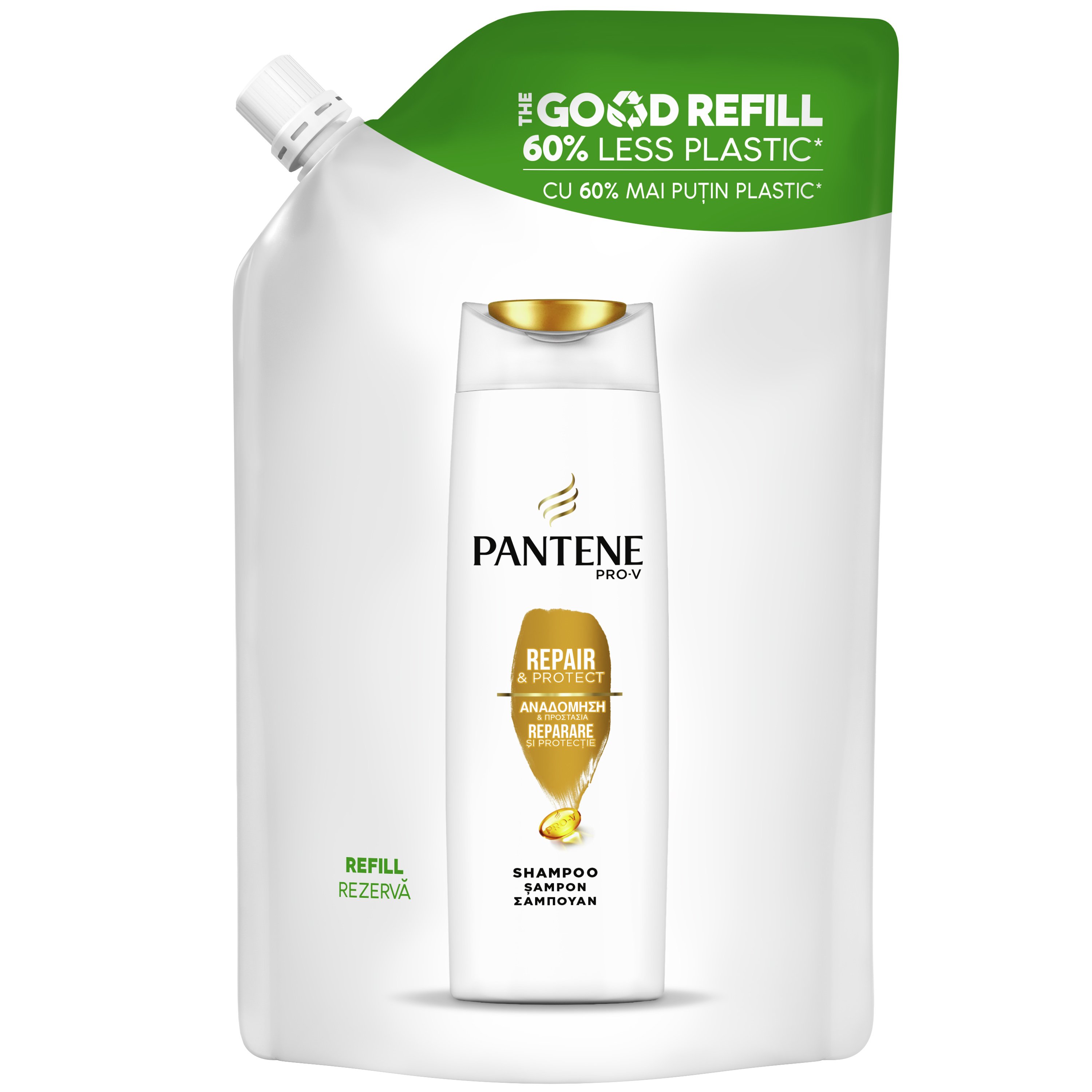 Pantene Pro-V Σαμπουάν Αναδόμησης & Προστασίας σε Συσκευασία Αναπλήρωσης για 60% Λιγότερο Πλαστικό, Αντιστρέφει στη Στιγμή τα Σημάδια Φθοράς 480ml