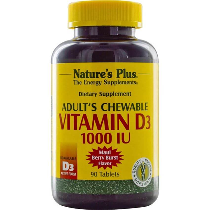 Natures Plus Adult’s Chewable Vit. D3 1000iu Μασώμενες Ταμπλέτες Βιταμίνης D3 90veg.caps