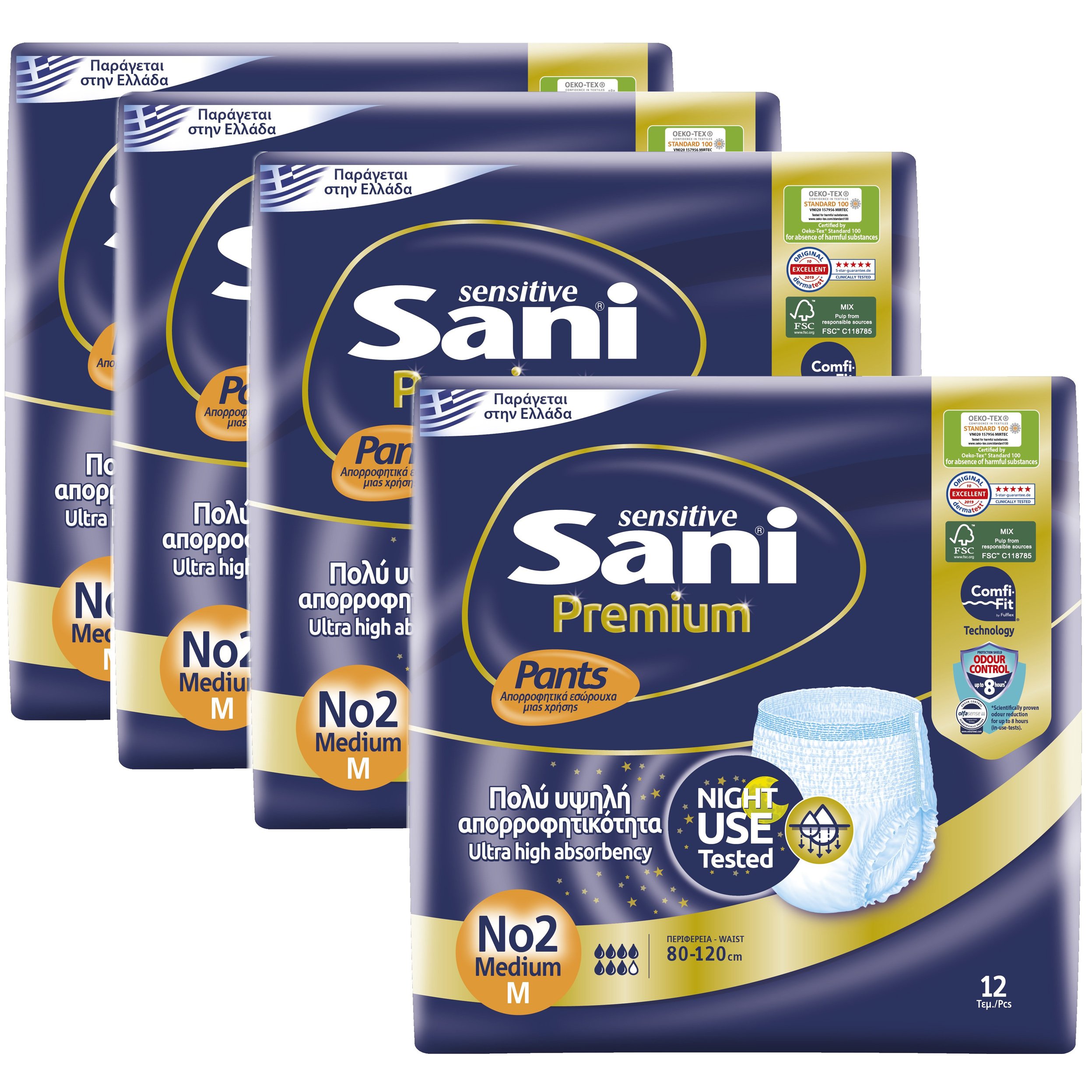 Sani Πακέτο Προσφοράς Sensitive Premium Pants Ελαστικά, Απορροφητικά Εσώρουχα Ακράτειας μιας Χρήσης 4×12 Τεμάχια – No2 Medium