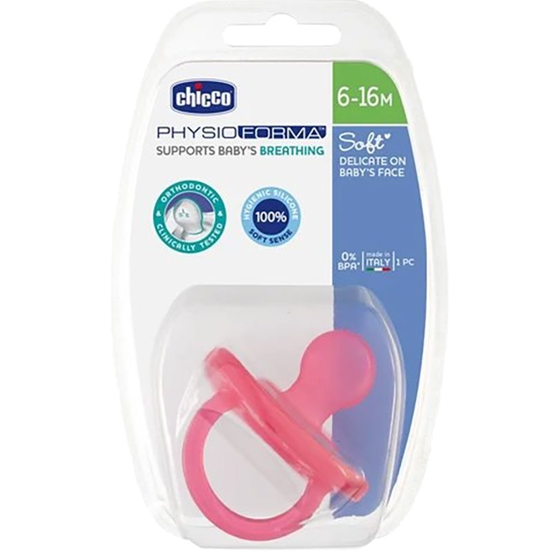 Chicco Silicone Soother Physio Forma Soft 6-16m Πιπίλα Σιλικόνης, Μαλακή Ακόμη & Κατά την Διάρκεια του Ύπνου 1 Τεμάχιο - Ροζ