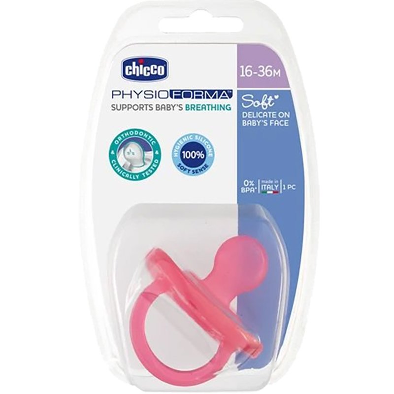 Chicco Silicone Soother Physio Forma Soft 16-36m Πιπίλα Σιλικόνης, Μαλακή Ακόμη & Κατά την Διάρκεια του Ύπνου 1 Τεμάχιο - Ροζ