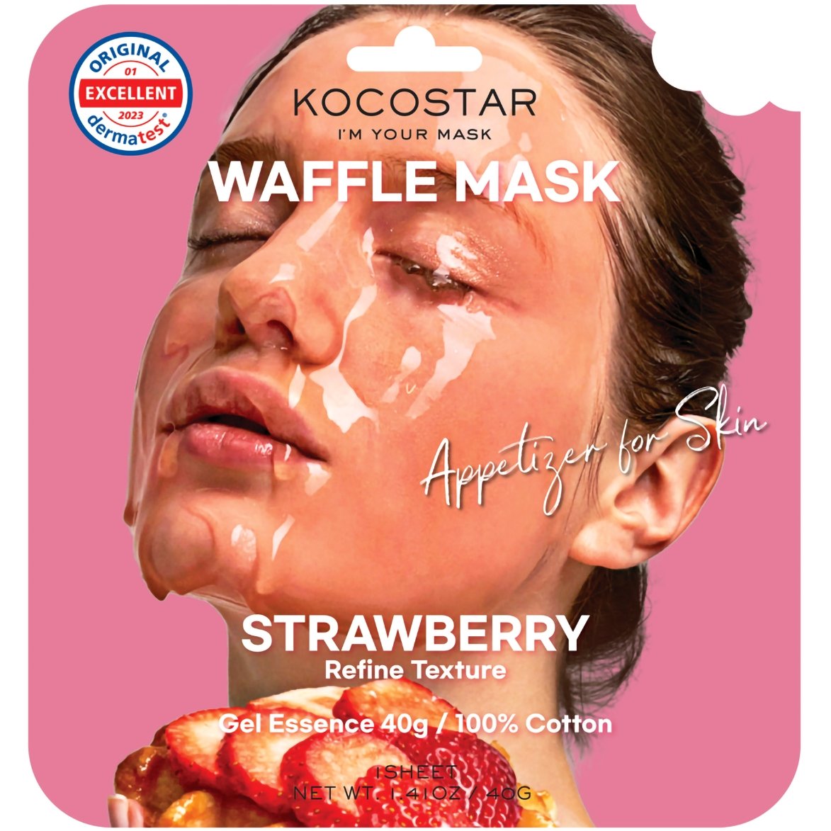 Vican Kocostar Waffle Face Mask Strawberry Refine Texture Εμποτισμένη Μάσκα Προσώπου για Καθαρισμό & Λάμψη 1 Τεμάχιο, Κωδ 5604