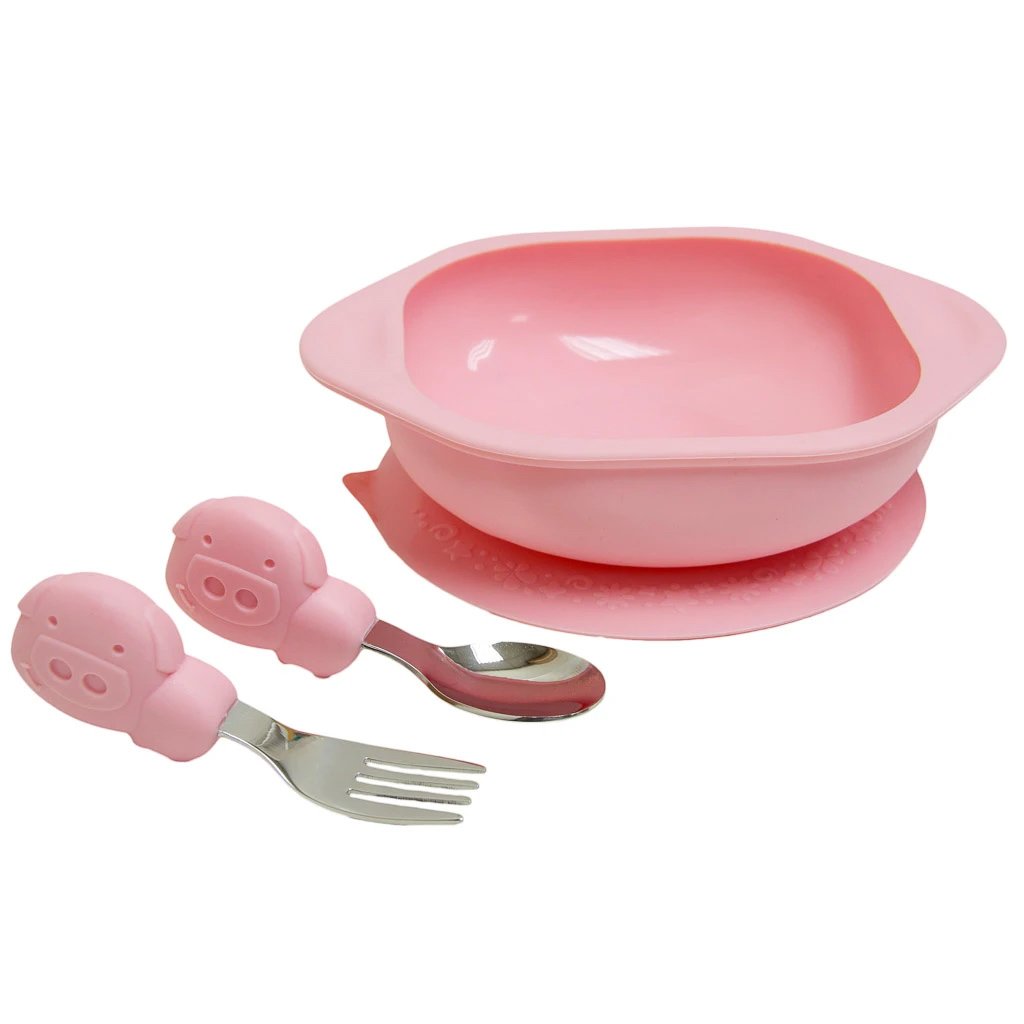 Marcus & Marcus Toddler Mealtime Set Σετ Φαγητού Γουρουνάκι, με Μπολ, Κουτάλι & Πιρούνι σε Ροζ Χρώμα