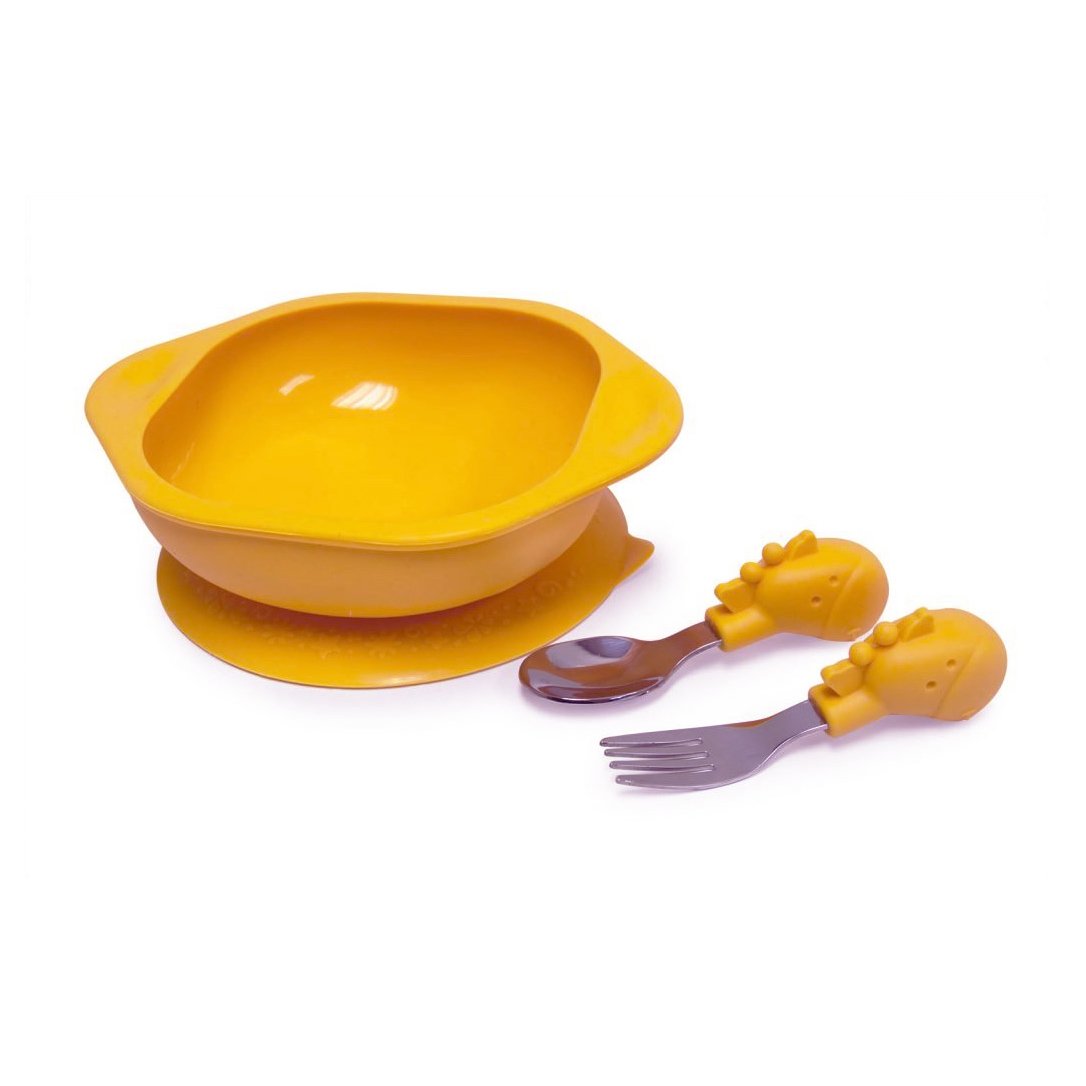 Marcus & Marcus Toddler Mealtime Set Σετ Φαγητού Καμηλοπάρδαλη, με Μπολ, Κουτάλι & Πιρούνι σε Πορτοκαλί Χρώμα
