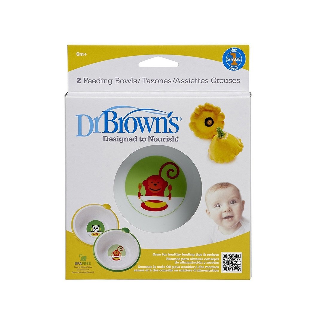 Dr Brown’s Feeding Bowls 13/730 Μπωλ Φαγητού με Αντιολισθητική Βάση από 6 Μηνών 2 Τεμάχια