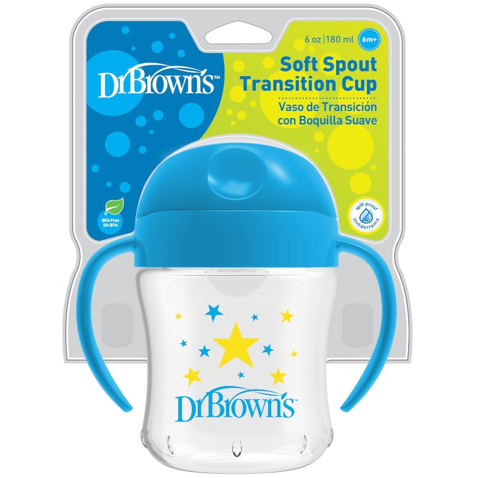 Dr.Brown Dr. Brown's Soft Spout Transition Cup Εκπαιδευτικό Κύπελλο με Λαβές & Μαλακό Στόμιο 6m+, 180ml, Κωδ TC61001 - Μπλε