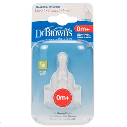 Dr. Browns Natural Flow Level One Θηλές Σιλικόνης Για Στενό Μπουκάλι Για Νεογέννητα 0+,2τμχ,302-GB