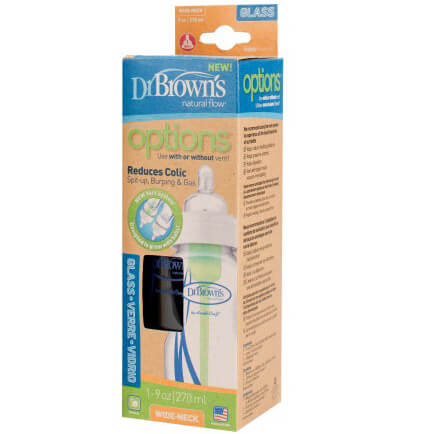 Dr. Browns Natural Flow Γυάλινο Μπιμπερό με Φαρδύ Λαιμό με Θηλή Σιλικόνης 270ml WB 9100