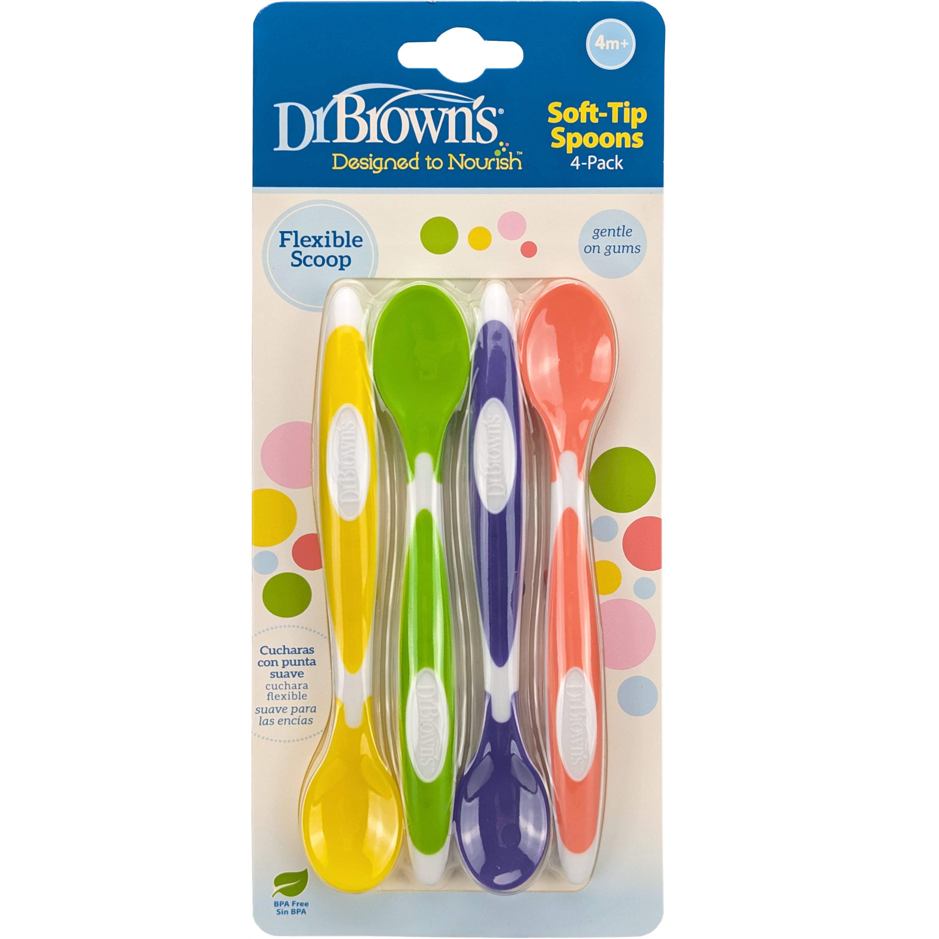 Dr.Brown Dr Brown’s Soft - Tip Spoons Flexible Scoop Designed to Nourish Μαλακά Κουταλάκια Ταίσματος 4m+ 4τμχ
