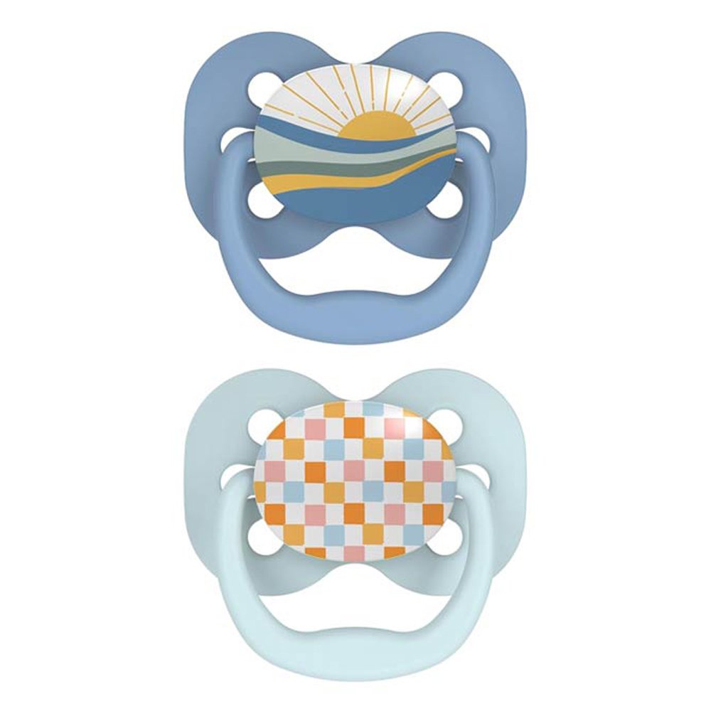 Dr.Brown Dr.Brown's Advantage Silicone Soother 0-6m Πιπίλα Σιλικόνης με Σχεδιασμό που Επιτρέπει στην Επιδερμίδα να Αναπνέει 2 Τεμάχια, Κωδ PA12002 - Μπλε / Γαλάζιο