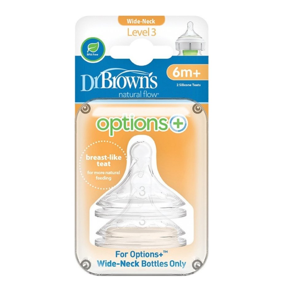 Dr. Brown’s Options Plus Θηλές Σιλικόνης Επίπεδο 3, για Μπιμπερό με Φαρδύ Λαιμό 6m+ (3201) 2 Τεμάχια