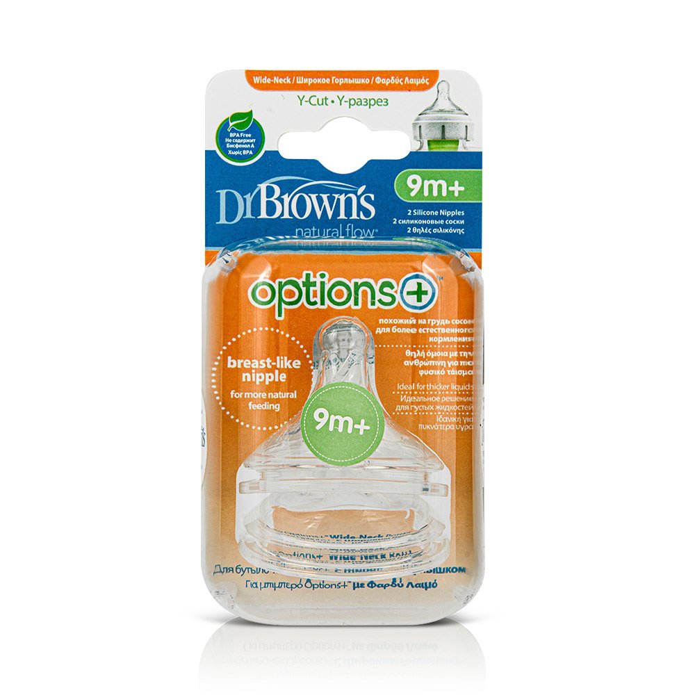 Dr Browns Options+ WN Υ201 Θηλή Σιλικόνης για Μπιμπερό με Φαρδύ Λαιμό 9m+, 2 Τεμάχια