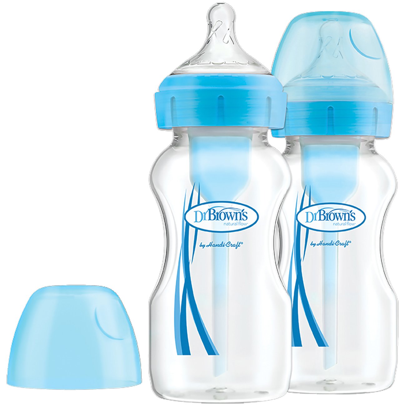 Dr. Brown’s Μπιμπερό Πλαστικό Options+ Anti-colic με Φαρδύ Λαιμό 0m+, 2x270ml, Κωδ WB92602 – Μπλε
