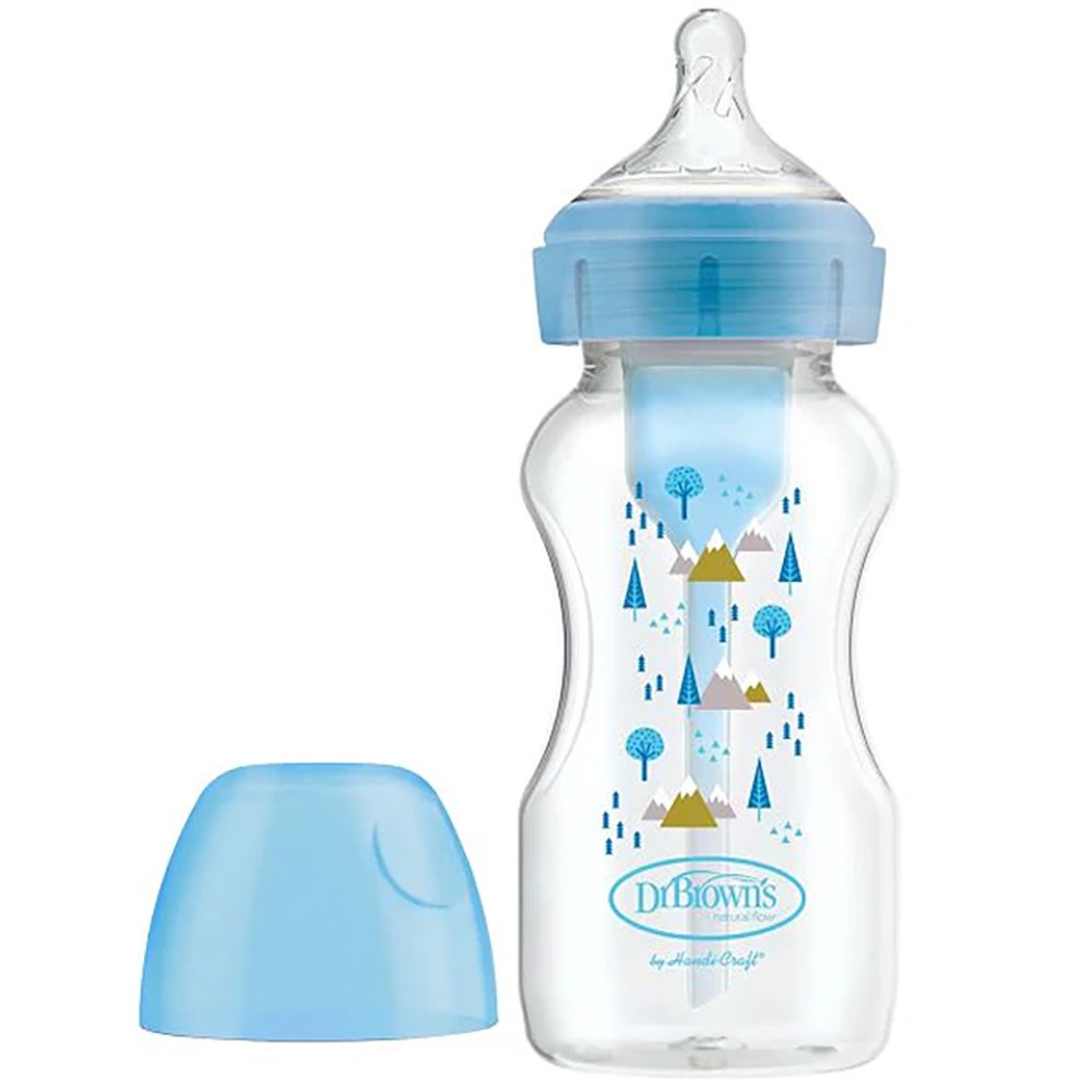 Dr.Brown Dr. Brown’s Μπιμπερό Πλαστικό Options+ Anti-colic με Φαρδύ Λαιμό 0m+, 270ml, Κωδ WB91802 - Μπλε