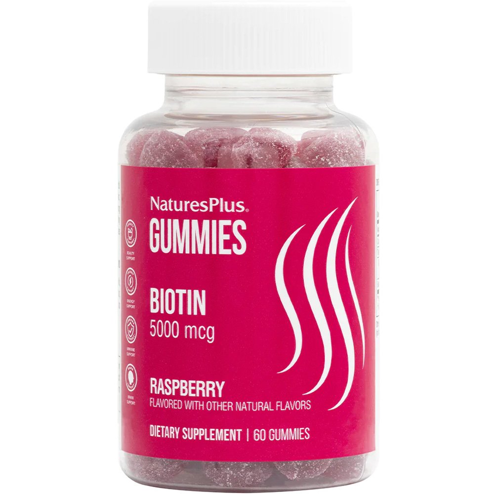Natures Plus Gummies Biotin Συμπλήρωμα Διατροφής Βιοτίνης για Διατήρηση της Υγείας των Μαλλιών, των Νυχιών & του Δέρματος 5000mcg, 60 Softgels