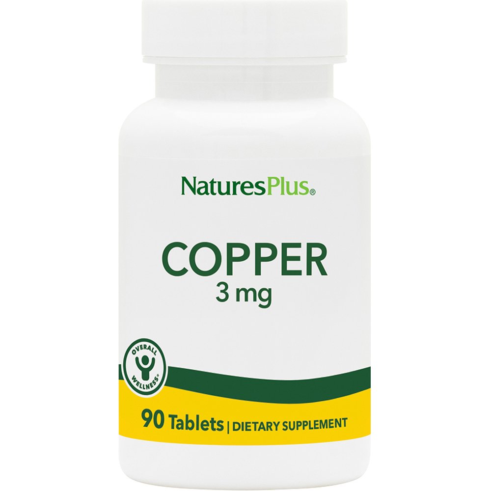 Natures Plus Natures Plus Copper 3mg Συμπλήρωμα Διατροφής με Χαλκό σε Χηλική Μορφή για Μέγιστη Απορρόφηση για την Καλή Υγεία των Μαλλιών, Δέρματος & Ανοσοποιητικού 90tabs