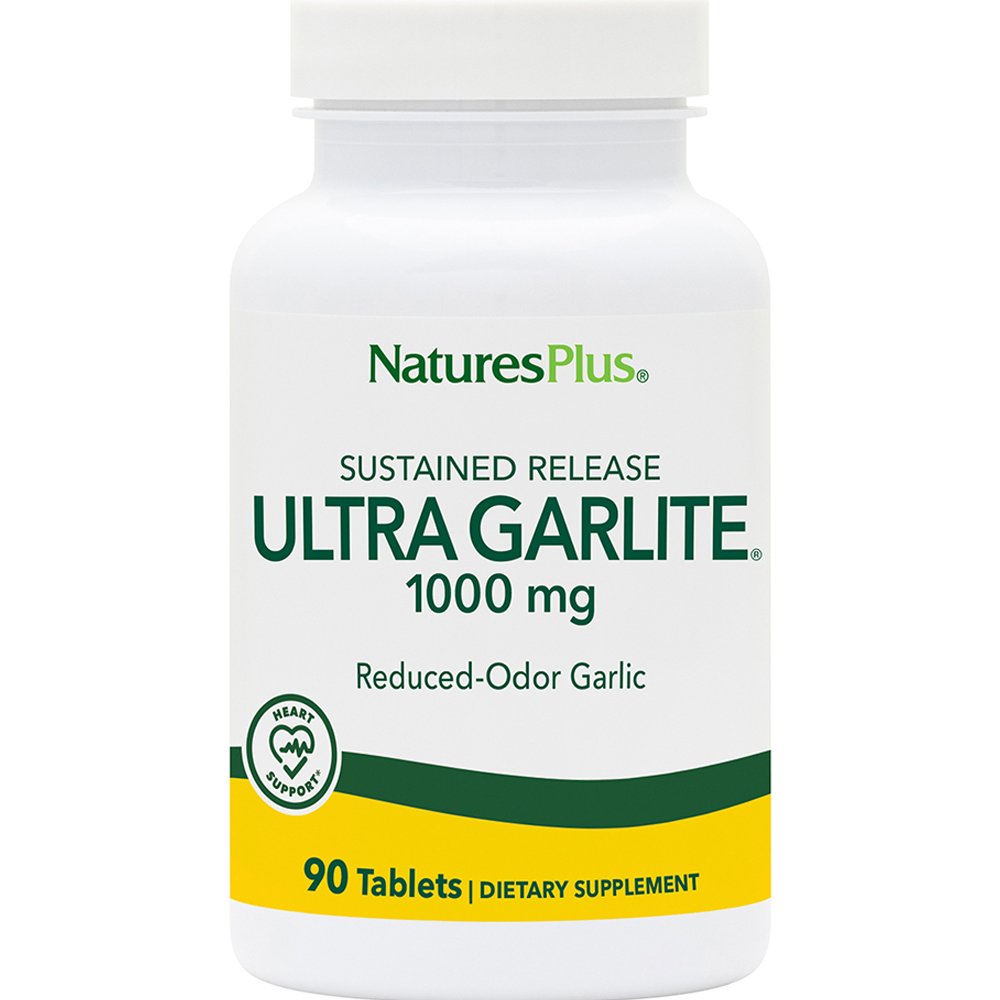 Natures Plus Natures Plus Ultra Garlite 1000mg Συμπλήρωμα Διατροφής Συμπυκνωμένου Άοσμου Σκόρδου για Ενίσχυση του Καρδιαγγειακού Συστήματος, Έλεγχο της Αρτηριακής Πίεσης με Αντιφλεγμονώδεις Ιδιότητες 90tabs
