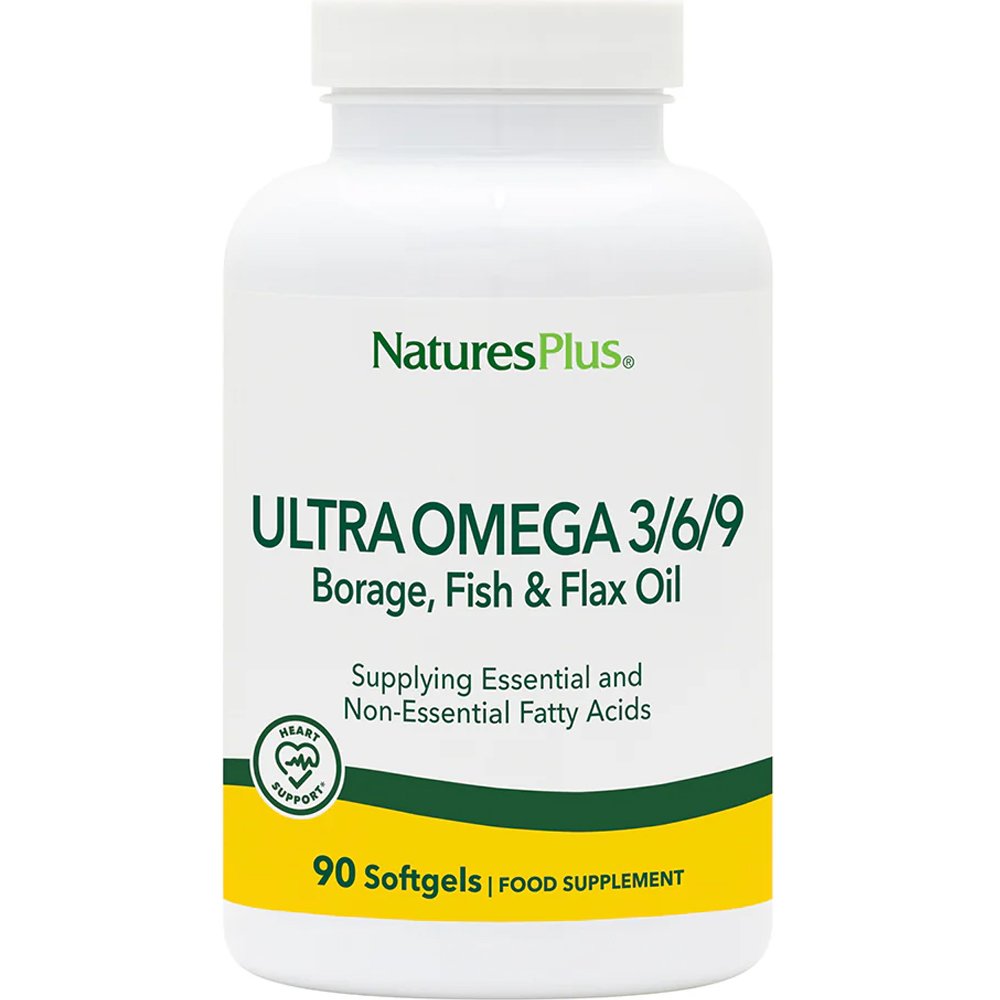 Natures Plus Ultra Omega 3/6/9 Συμπλήρωμα Διατροφής Πλούσιο σε Ωμέγα 3, 6 & 9 Λιπαρά Οξέα για την Καλή Λειτουργία του Καρδιαγγειακού Συστήματος του Εγκεφάλου & της Όρασης 90 Softgels