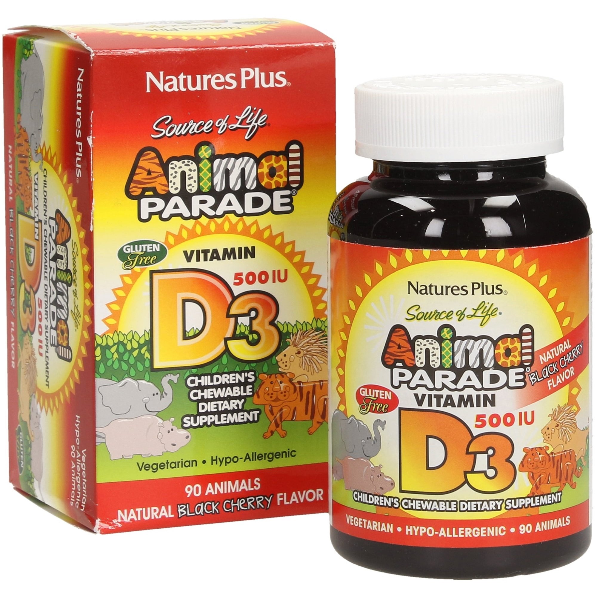 Natures Plus Animal Parade Vitamin D3 500IU Συμπλήρωμα Διατροφής Βιταμίνης D 90 Μασώμενα Ζωάκια