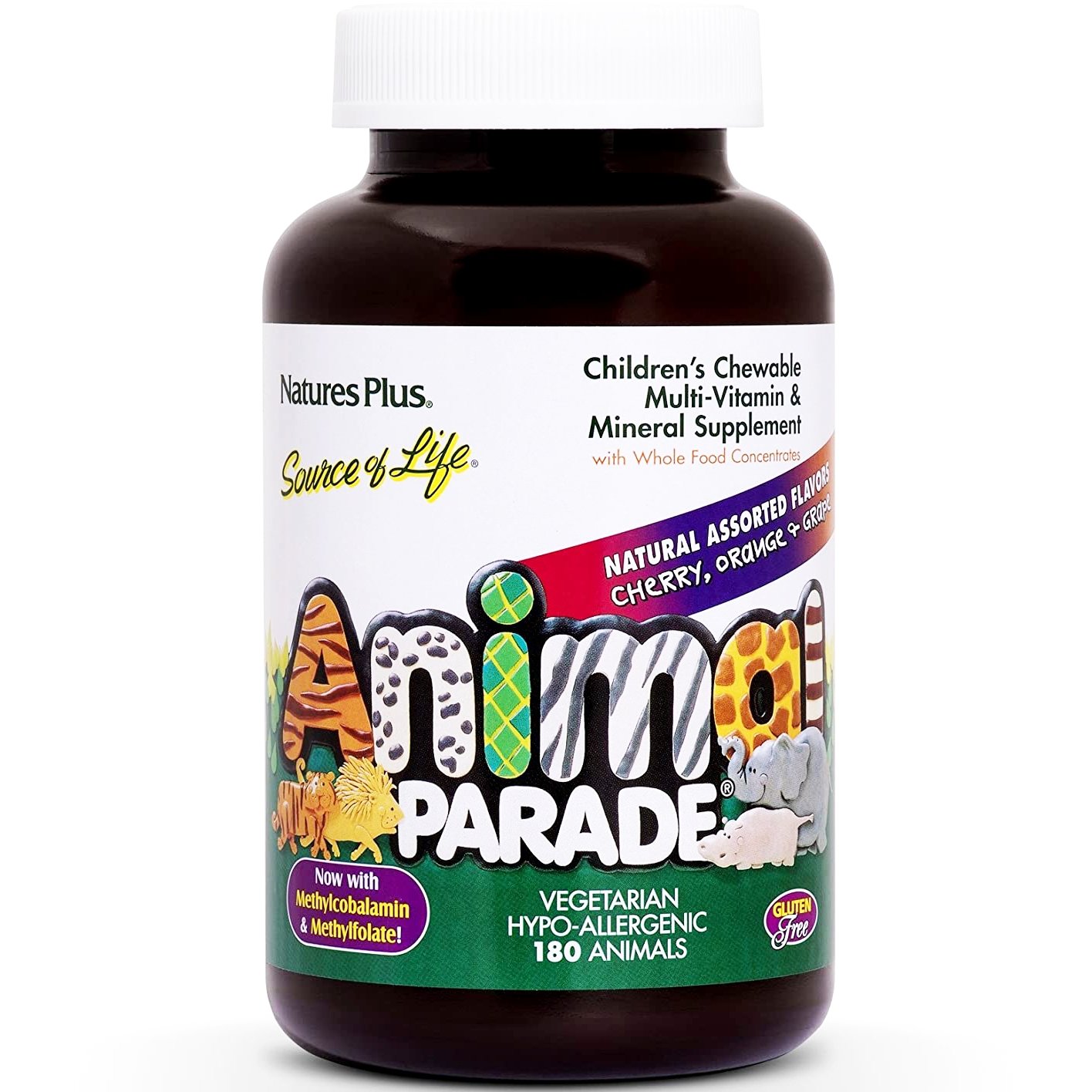 Natures Plus Animal Parade Cherry Orange Grape το Πληρέστερο Συμπλήρωμα για Παιδιά 180chews