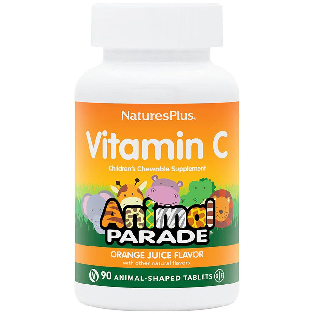 Natures Plus Natures Plus Animal Parade Vitamin C Συμπλήρωμα Διατροφής Βιταμίνης C για την Ενίσχυση του Ανοσοποιητικού με Γεύση Πορτοκάλι 90tabs