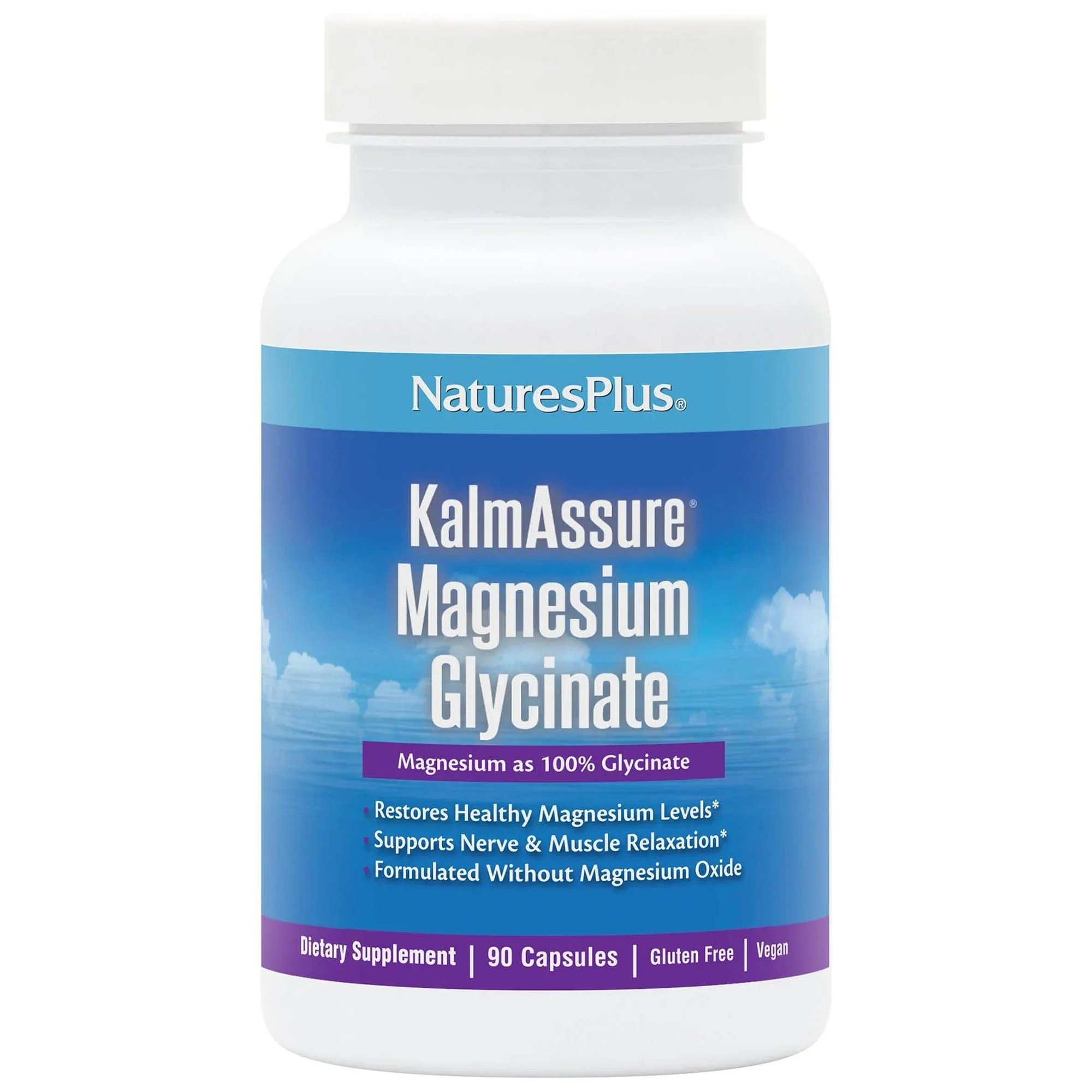 Natures Plus Natures Plus KalmAssure Magnesium Glycinate Συμπλήρωμα Διατροφής Γλυκονικού Μαγνησίου Ελαφρύ στο Στομάχι για τη Καλή Υγεία του Νευρικού Συστήματος Κατά του Στρες 90caps