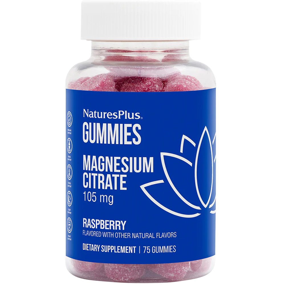 Natures Plus Gummies Magnesium Citrate 105mg, Συμπλήρωμα Διατροφής με Μαγνήσιο Κιτρικής Μορφής για Ενίσχυση του Νευρικού & Μυϊκού Συστήματος με Γεύση Βατόμουρο 75 Softgels