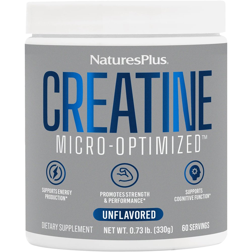Natures Plus Natures Plus Creatine Micro-Optimized Συμπλήρωμα Διατροφής Μονοϋδρικής Κρεατίνης Υψηλής Ποιότητας & Καθαρότητας για Ενίσχυση Μυϊκής Δύναμης & Αντοχής, Ενέργεια & Πνευματική Διαύγεια Χωρίς Γεύση 330g