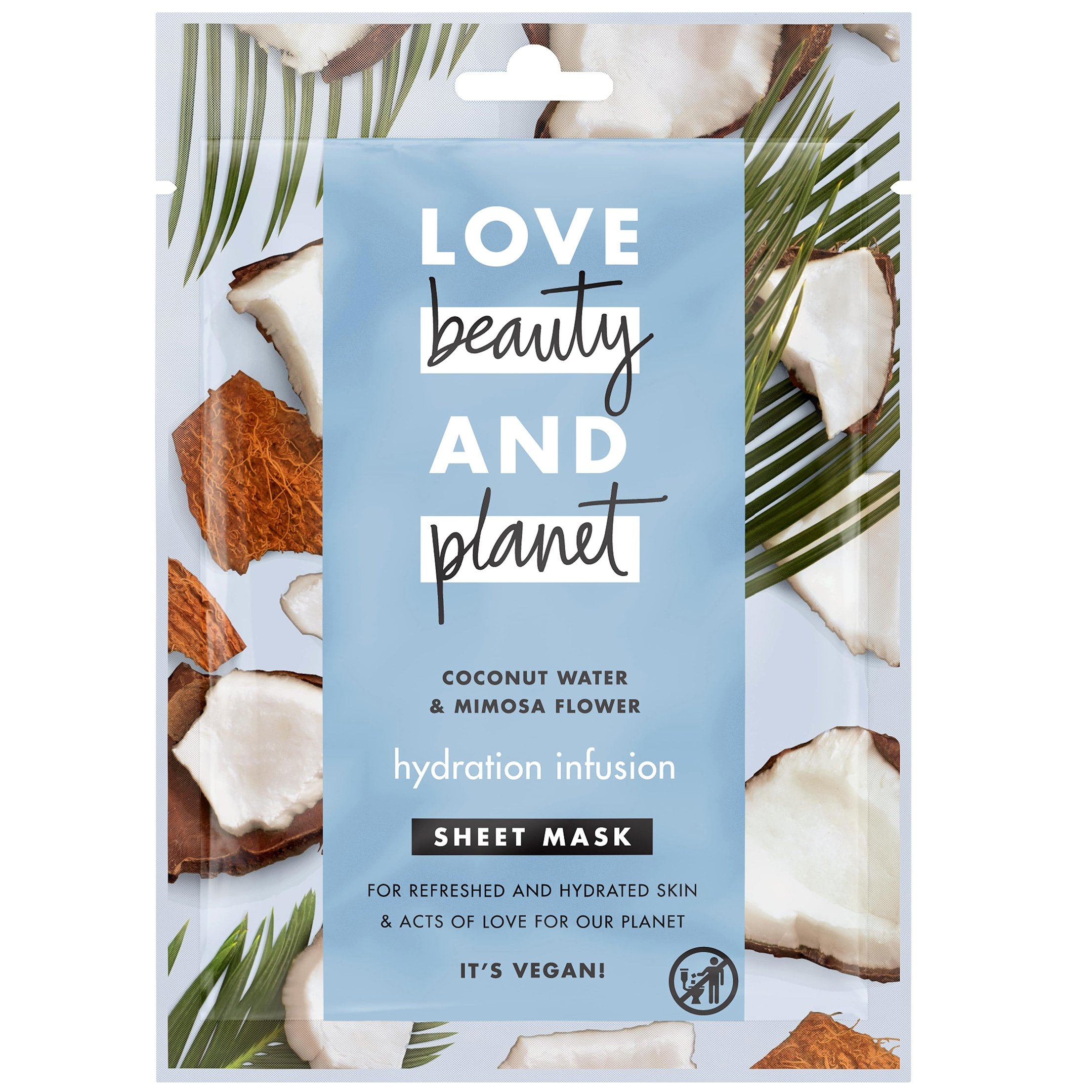 Love Beauty and Planet Face Shett Mask Coconut, Μάσκα Προσώπου για Φρέσκια & Ενυδατωμένη Επιδερμίδα 21ml
