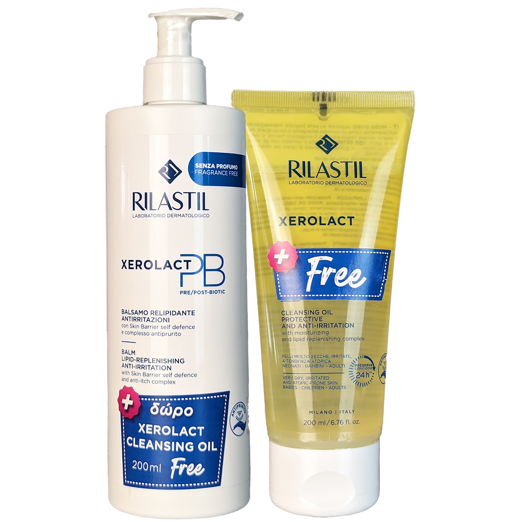 Rilastil Πακέτο Προσφοράς Xerolact PB Lipid Replenishing Anti-Irritation Balm 400ml & Δώρο Xerolact Protective, Anti-irritation Cleansing Oil 200ml